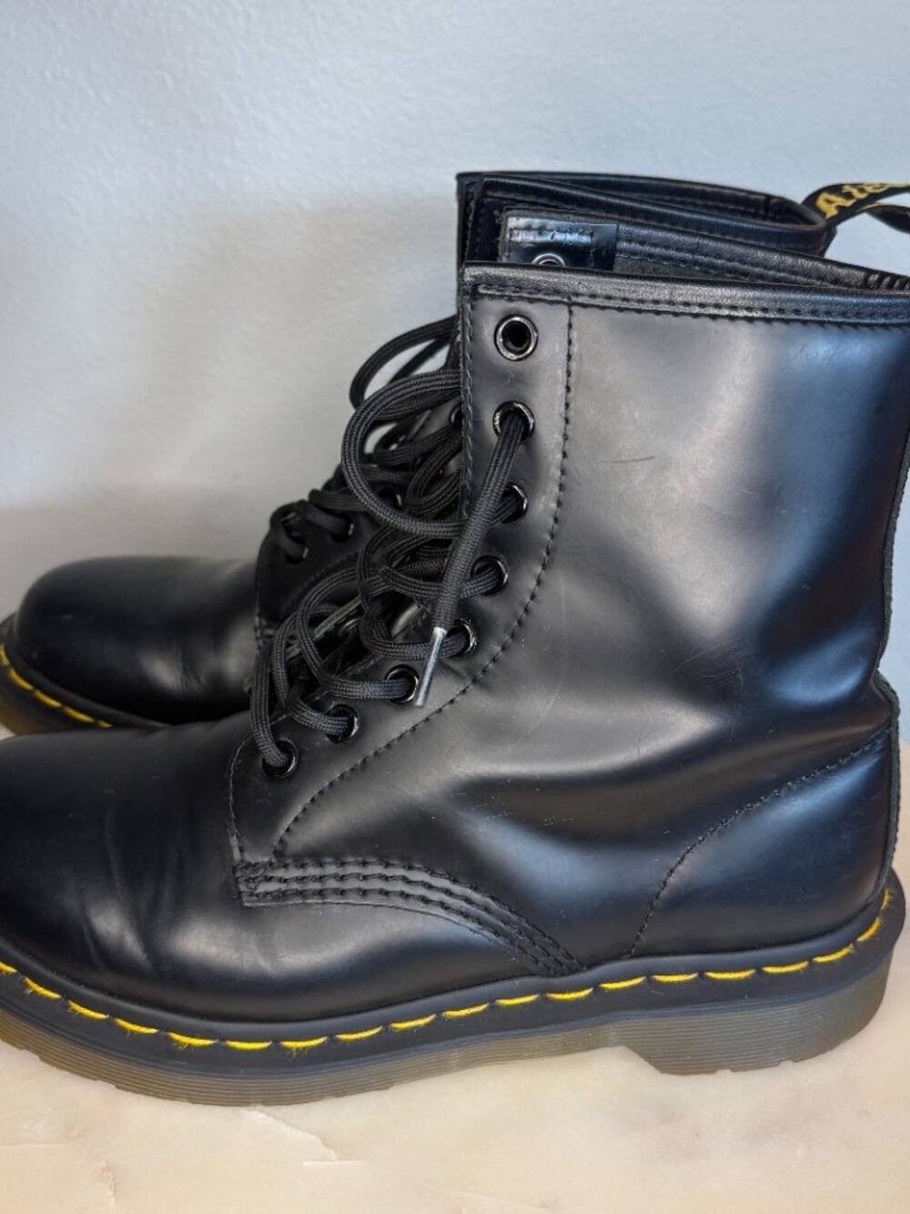 Original Combat Dr. Martens Boots Smooth Black Leather US Womens Size 8 - Picture 3 of 9